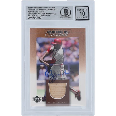 Ozzie Smith St. Louis Cardinals Autographed 2001 Upper Deck Prospect Premieres Heroes of Baseball Bat Relic #B-OS Beckett Fanatics Witnessed Authenticated 10 Card