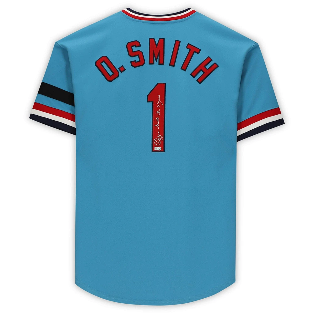 Maillot authentique bleu autographié Mitchell & Ness des Cardinals de St. Louis par Ozzie Smith avec inscription « The Wizard »