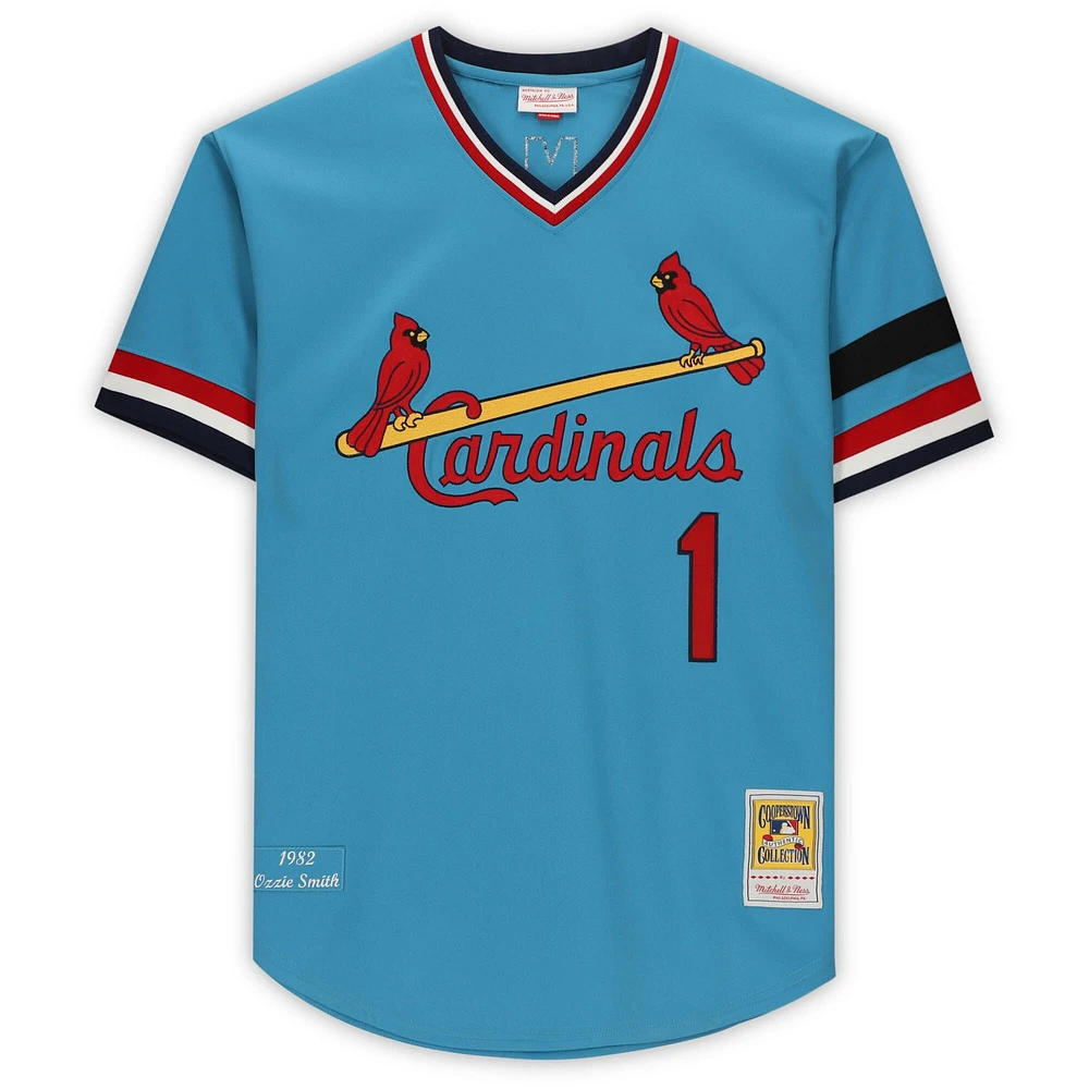 Maillot authentique bleu autographié Mitchell & Ness des Cardinals de St. Louis par Ozzie Smith avec inscription « The Wizard »