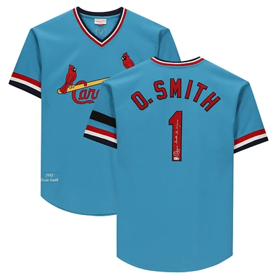 Maillot authentique bleu autographié Mitchell & Ness des Cardinals de St. Louis par Ozzie Smith avec inscription « The Wizard »