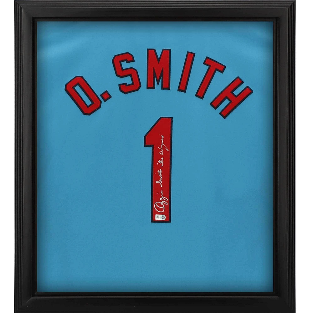 Maillot authentique Mitchell & Ness bleu clair autographié par Ozzie Smith des Cardinals de St. Louis avec inscription « The Wizard »