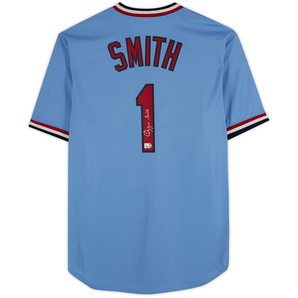 Ozzie Smith St. Louis Cardinals Autographed Light Blue Nike Cooperstown Collection Replica Jersey