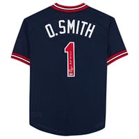 Maillot authentique dédicacé par Ozzie Smith des Cardinals de St. Louis, bleu marine, Mitchell & Ness, avec inscription « HOF 2002 »