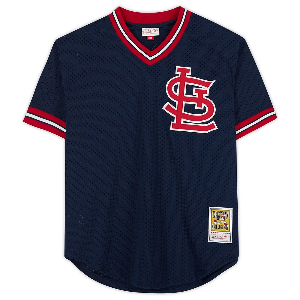 Maillot authentique dédicacé par Ozzie Smith des Cardinals de St. Louis, bleu marine, Mitchell & Ness, avec inscription « HOF 2002 »