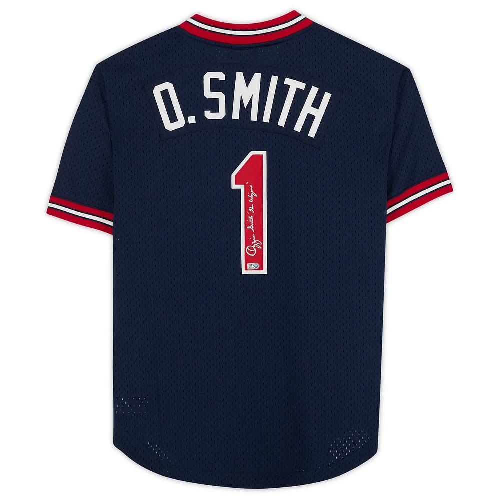 Maillot authentique dédicacé par Ozzie Smith des Cardinals de St. Louis par Mitchell & Ness avec inscription « The Wizard »