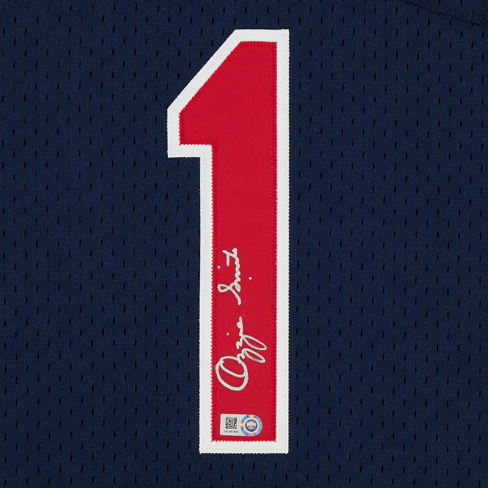 Maillot authentique Mitchell & Ness bleu marine autographié par Ozzie Smith des Cardinals de St. Louis