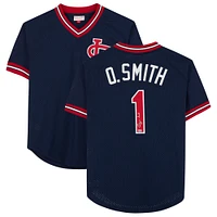 Maillot authentique Mitchell & Ness bleu marine autographié par Ozzie Smith des Cardinals de St. Louis