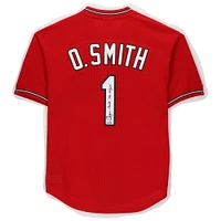 Maillot d'entraînement au bâton dédicacé par Ozzie Smith des Cardinals de St. Louis par Scarlett Mitchell et Ness avec l'inscription « The Wizard »