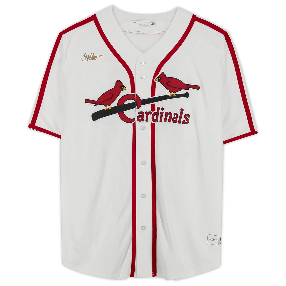Maillot réplique blanc dédicacé par Ozzie Smith des Cardinals de St. Louis de la collection Nike Cooperstown avec inscription « HOF 2002 »