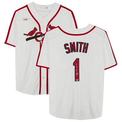 Maillot réplique blanc dédicacé par Ozzie Smith des Cardinals de St. Louis de la collection Nike Cooperstown avec inscription « HOF 2002 »