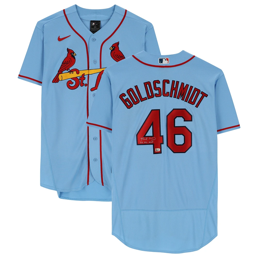 Paul Goldschmidt St. Louis Cardinals Autographed Nike Light Blue Authentic Jersey with "22 NL MVP" Inscription