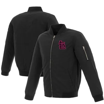 St. Louis Cardinals JH Design Women's Nylon Bomber Jacket - Black/Pink