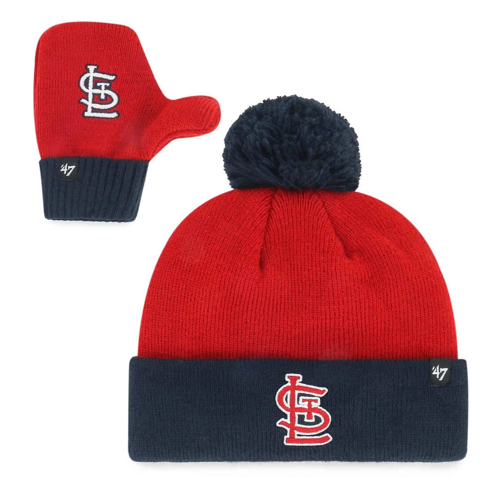 Ensemble bonnet à revers Bam Bam en tricot rouge St. Louis Cardinals '47 pour tout-petit avec pompon et mitaines