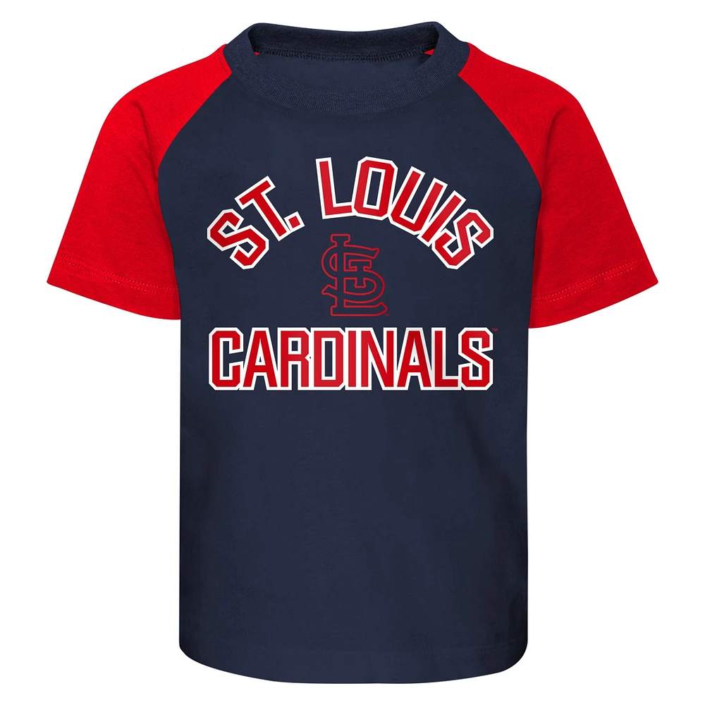 Toddler Navy/Heather Gray St. Louis Cardinals Two-Piece Groundout Baller Raglan T-Shirt & Shorts Set