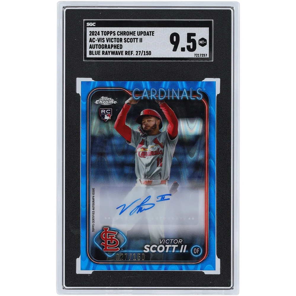 Carte recrue authentifiée 9,5 de Victor Scott II des Cardinals de Saint-Louis, mise à jour Topps Chrome 2024, réfracteur Raywave bleu #AC-VIS #27/150 SGC
