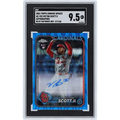 Carte recrue authentifiée 9,5 de Victor Scott II des Cardinals de Saint-Louis, mise à jour Topps Chrome 2024, réfracteur Raywave bleu #AC-VIS #27/150 SGC