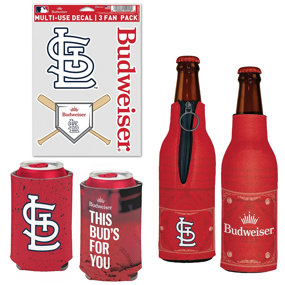 WinCraft St. Louis Cardinals MLB x Budweiser Refroidisseur de canettes, refroidisseur de bouteilles et pack d'autocollants