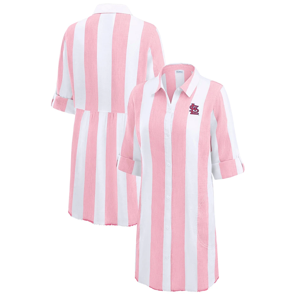 Women's Tommy Bahama  Pink St. Louis Cardinals Rugby Beach Boyfriend Full-Button Top