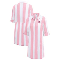 Women's Tommy Bahama  Pink St. Louis Cardinals Rugby Beach Boyfriend Full-Button Top