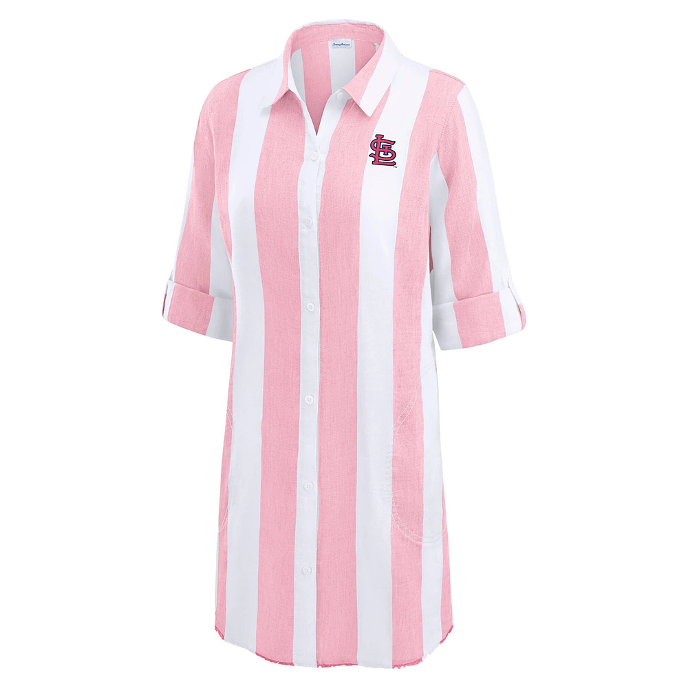 Women's Tommy Bahama  Pink St. Louis Cardinals Rugby Beach Boyfriend Full-Button Top