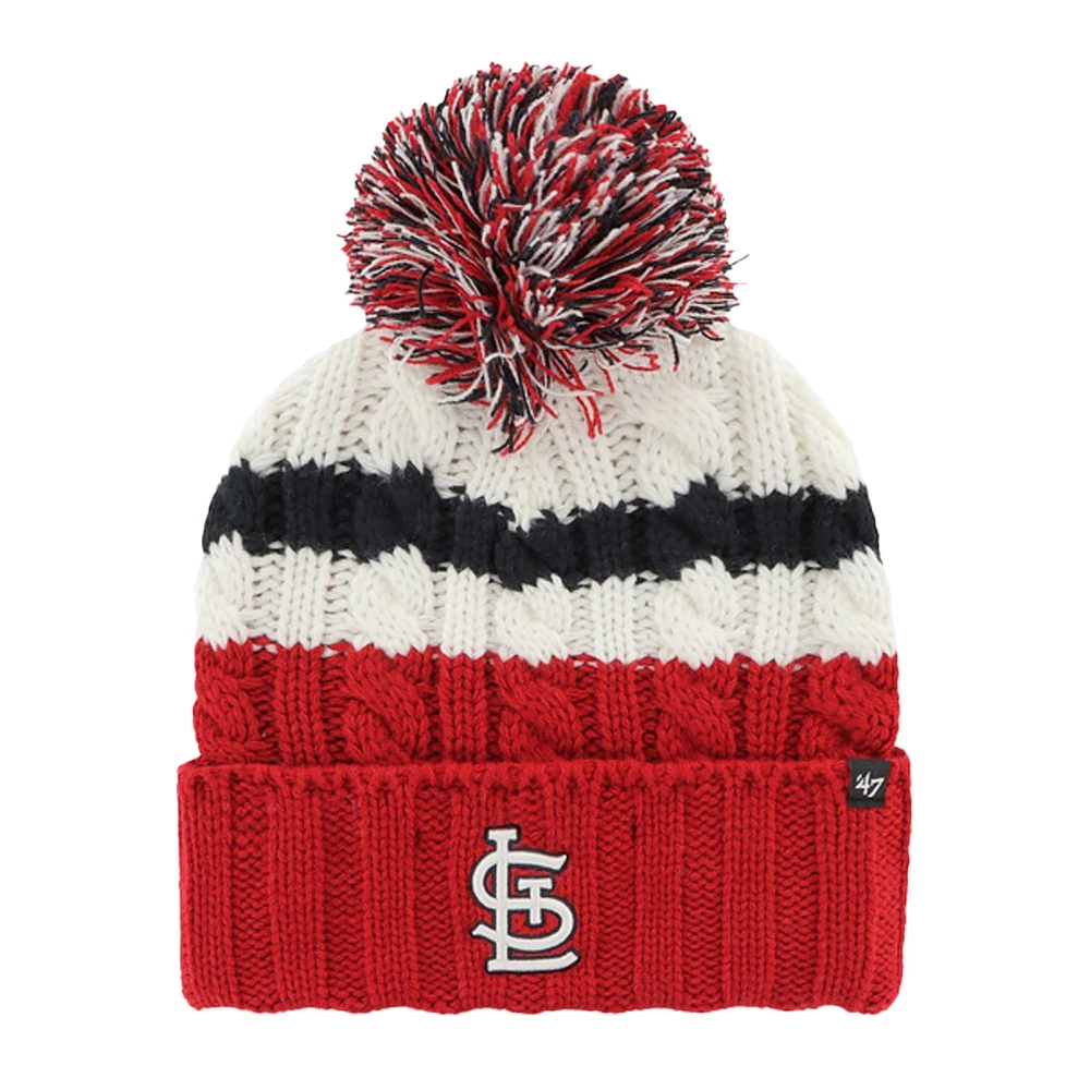 Bonnet en tricot à revers Ashfield '47 pour femmes, blanc/rouge, St. Louis Cardinals avec pompon