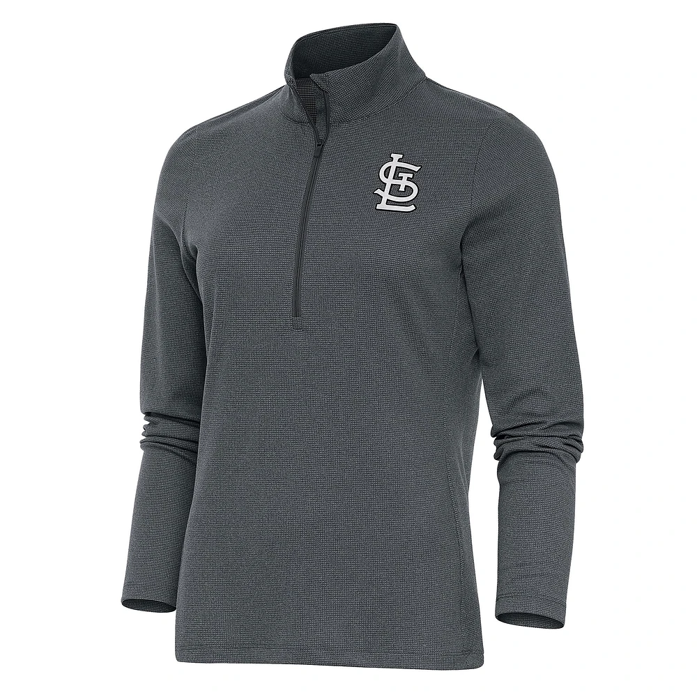 Women's Antigua Heather Charcoal St. Louis Cardinals Brushed Metallic Epic Half-Zip Pullover Top