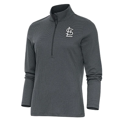 Women's Antigua  Heather Charcoal St. Louis Cardinals Brushed Metallic Epic Half-Zip Pullover Top