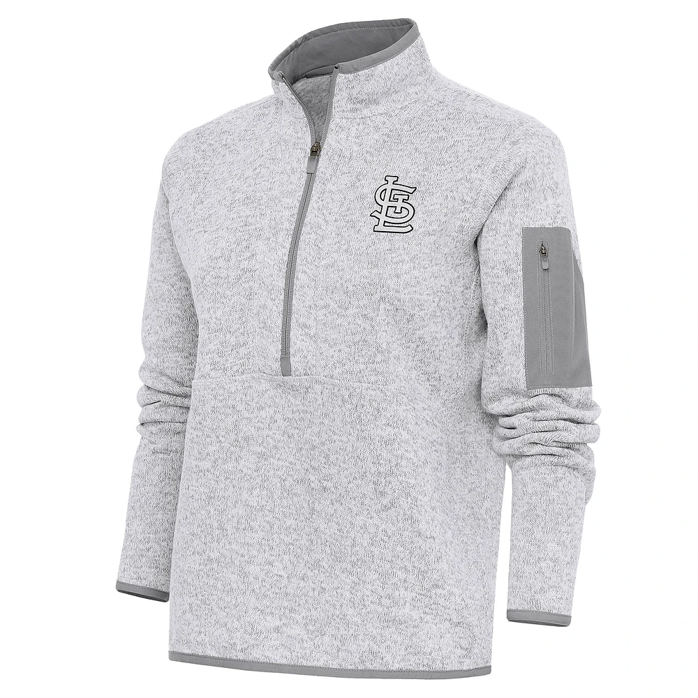 Women's Antigua Heather Gray St. Louis Cardinals Brushed Metallic Fortune Half-Zip Pullover Jacket