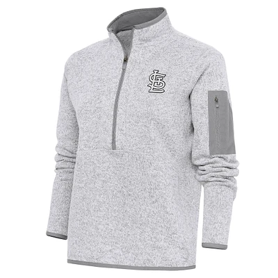 Women's Antigua  Heather Gray St. Louis Cardinals Brushed Metallic Fortune Half-Zip Pullover Jacket