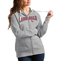 Women's Antigua Heather Gray St. Louis Cardinals Team Logo Victory Full-Zip Hoodie