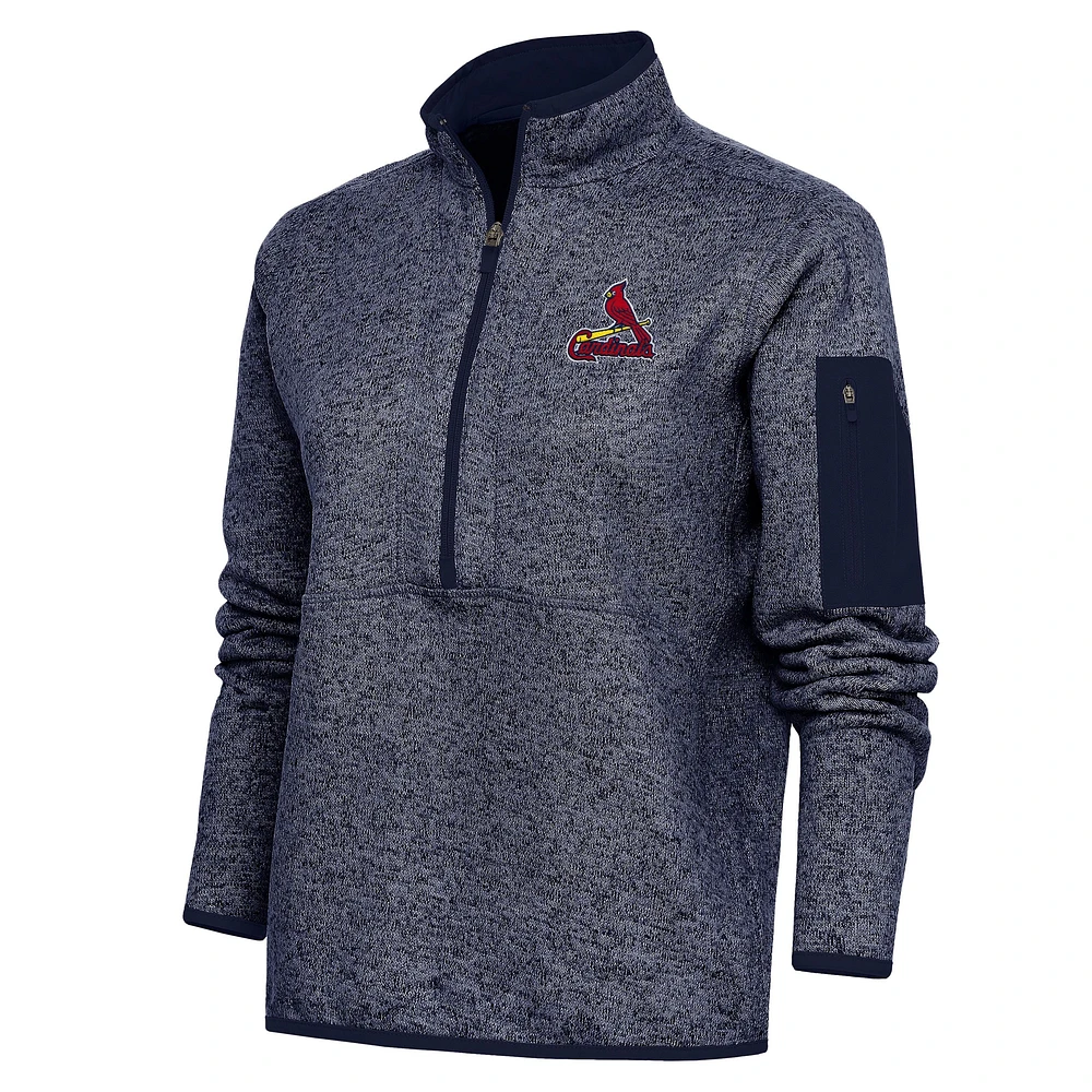 Women's Antigua Heather Navy St. Louis Cardinals Logo Fortune Quarter-Zip Pullover Jacket