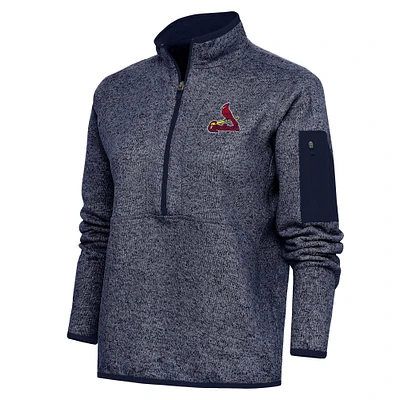 Women's Antigua Heather Navy St. Louis Cardinals Logo Fortune Quarter-Zip Pullover Jacket