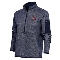 Women's Antigua Heather Navy St. Louis Cardinals Logo Fortune Quarter-Zip Pullover Jacket