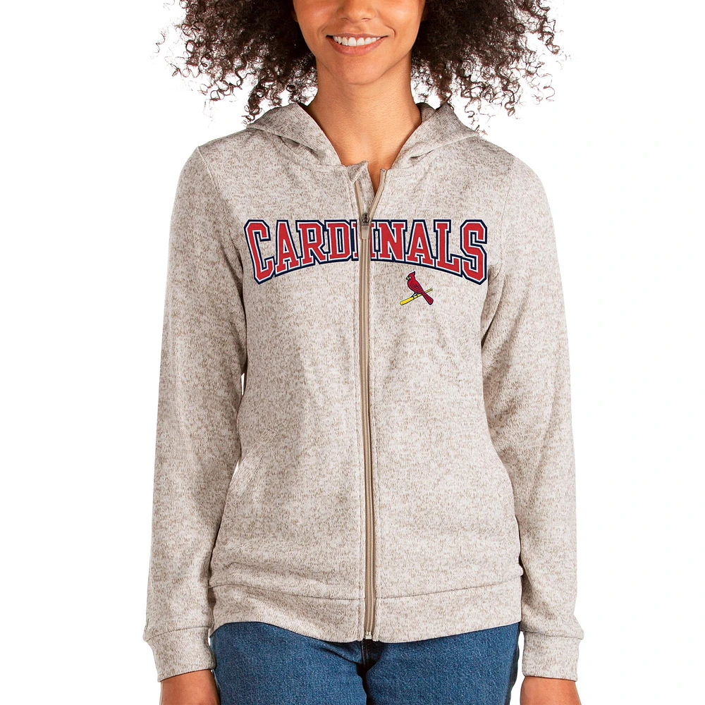Women's Antigua Oatmeal St. Louis Cardinals Wordmark Absolute Full-Zip Hoodie