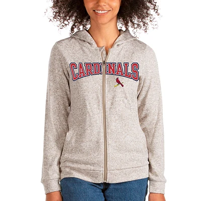 Women's Antigua Oatmeal St. Louis Cardinals Wordmark Absolute Full-Zip Hoodie