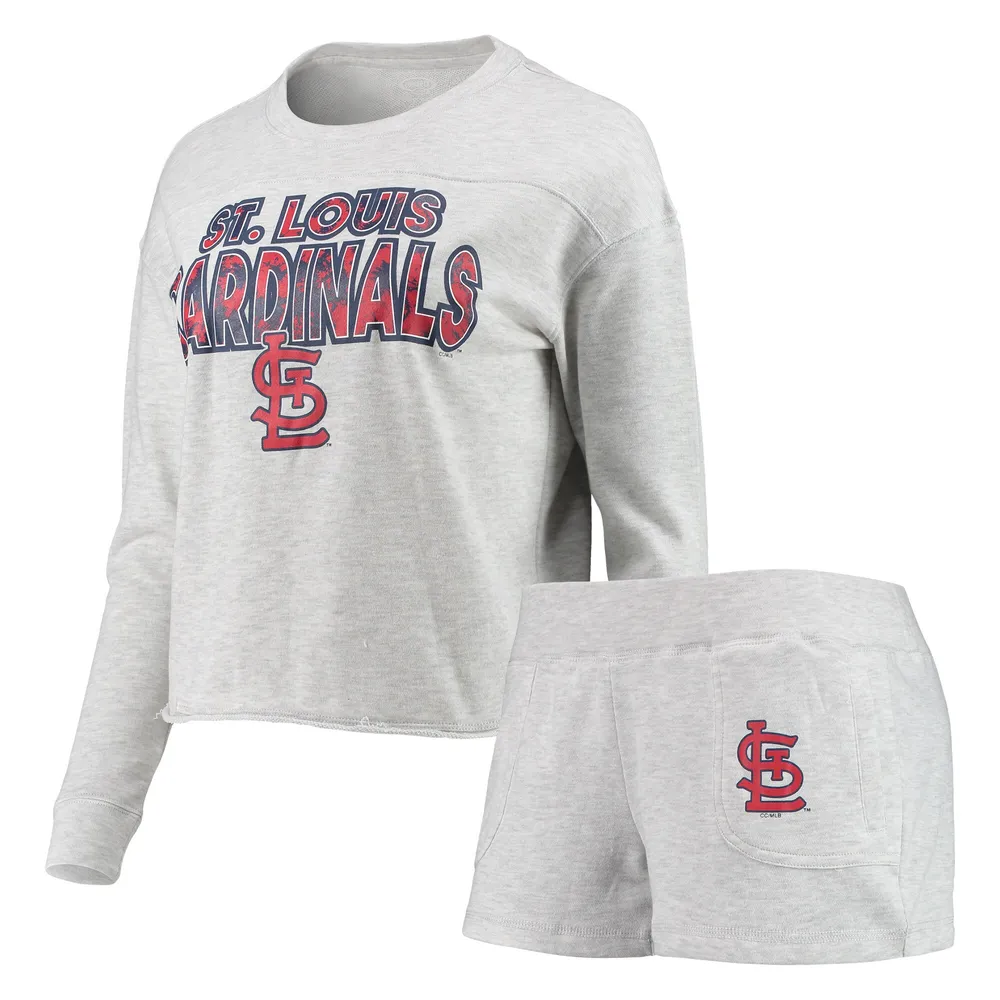 Lids St. Louis Cardinals Concepts Sport Women's Crossfield Long Sleeve T- Shirt & Shorts Sleep Set - Heathered Gray