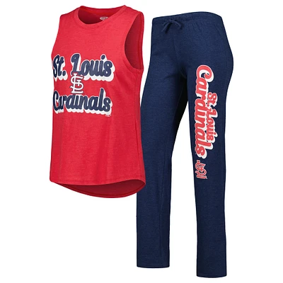 Concepts Sport Ensemble de nuit avec débardeur et pantalon St. Louis Cardinals Wordmark Meter Muscle pour femme Bleu marine/rouge