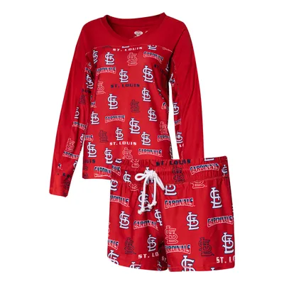St. Louis Cardinals Concepts Sport Women's Breakthrough Long Sleeve V-Neck T-Shirt & Shorts Sleep Set - Red