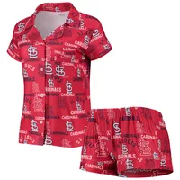 Women's Concepts Sport Red St. Louis Cardinals Zest Allover Print Button-Up Shirt & Shorts Sleep Set Size: Small