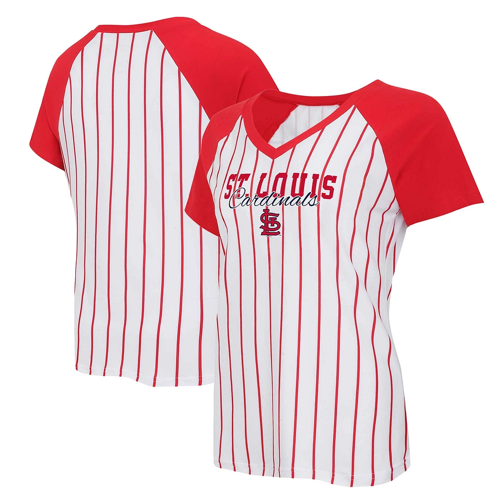 T-shirt raglan à col en V et fines rayures Concepts Sport pour femmes, blanc/rouge, St. Louis Cardinals