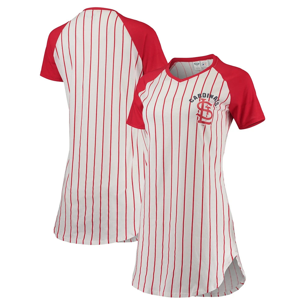 Chemise de nuit à col en V raglan Vigor Pinstripe pour femme Concepts Sport Blanc/rouge St. Louis Cardinals