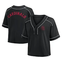 Women's Fanatics Black St. Louis Cardinals Oversized Champ Game Cropped V-Neck T-Shirt