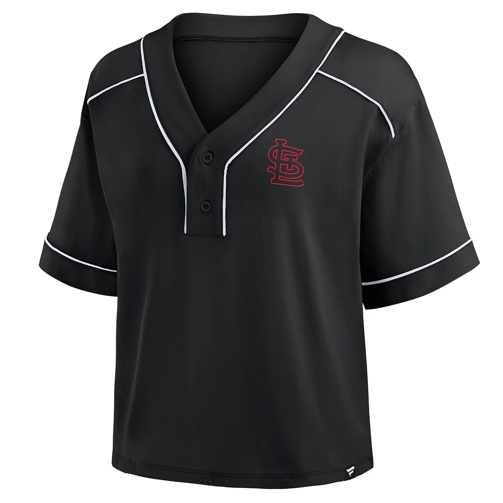 Women's Fanatics Black St. Louis Cardinals Oversized Champ Game Cropped V-Neck T-Shirt
