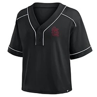 Women's Fanatics Black St. Louis Cardinals Oversized Champ Game Cropped V-Neck T-Shirt