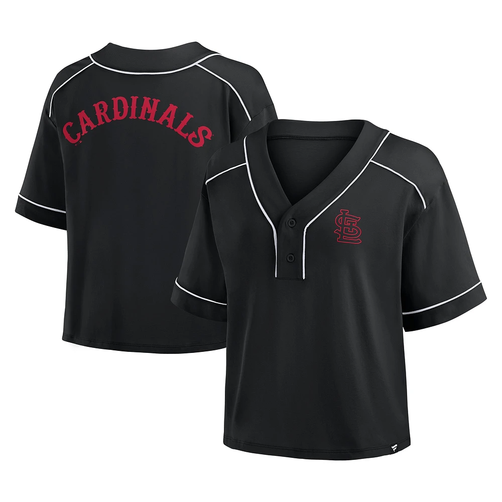 Women's Fanatics Black St. Louis Cardinals Oversized Champ Game Cropped V-Neck T-Shirt