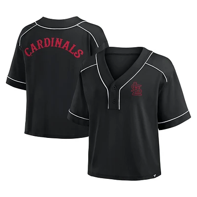 Women's Fanatics Black St. Louis Cardinals Oversized Champ Game Cropped V-Neck T-Shirt