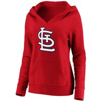 Women's Fanatics Branded Red St. Louis Cardinals Official Logo Crossover  V-Neck Pullover Hoodie