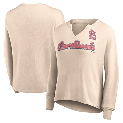 Women's Fanatics Cream St. Louis Cardinals Go For It Waffle Knit Long Sleeve Notch Neck T-Shirt