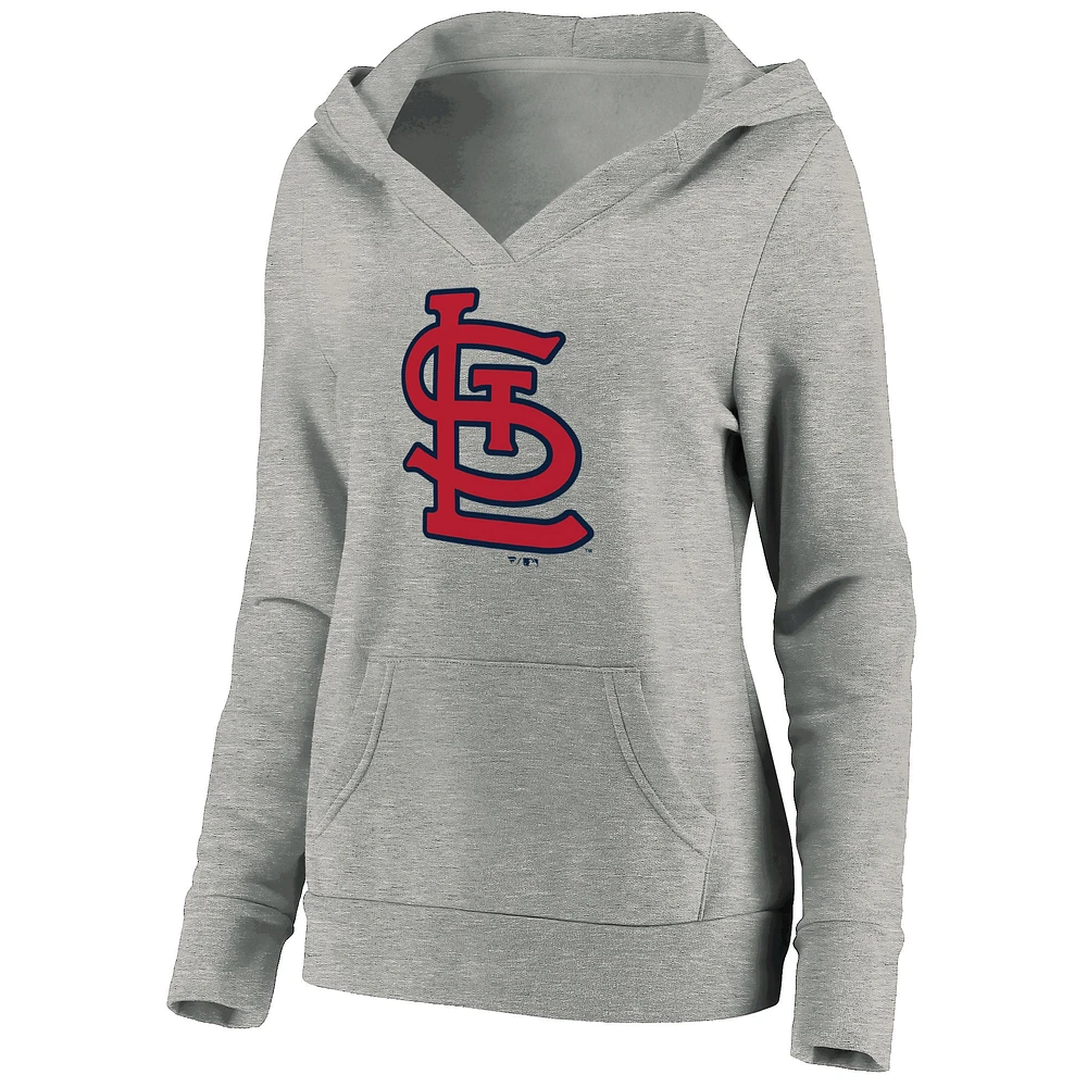 Sweat à capuche col en V croisé avec logo officiel des Cardinals de St. Louis gris chiné Fanatics pour femmes