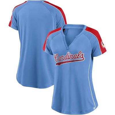 Fanatics pour femmes bleu clair/rouge St. Louis Cardinals True Classic League Diva Pinstripe Raglan T-shirt à col en V